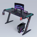 (MAF-D209)-Gaming the table Desk with LED Lights, 120cm PC Computer Desk, K Form Gaming Home and Office Computer Desk Desk with Handle Rack, Cup Holder