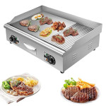 Commercial Electric Griddle,Electric Countertop Flat Top Griddle 220V 4400W Half Grooved/Flat, Non-Stick Restaurant