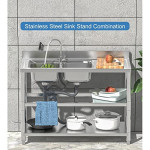 Outdoor Free Standing Utility Sink Workbench Single Bowl Commercial Restaurant Kitchen Stainless-Steel Prep Sink kit with Faucet Storage Shelf