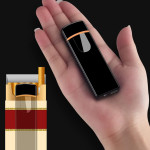 Rechargeable Metal-Body USB Electronic Lighter Windproof Touching Fingerprint LED Sensor Screen  Flameless and no-gas Lighter - Black