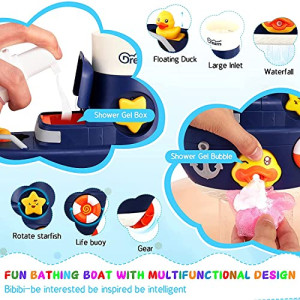 Bath Toys, Fill and Spin Boat with Suction Cups, Shower Gel Box, Floating Duck, 2 Stacking Boats, Bathtub Tub Wall Toys