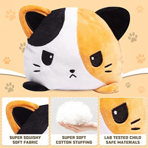 Double-Sided Flip Cat Plush Toy,  Reversible Plush, Cat Plushie, Cute Double Sided Flip Soft Cat, Reversible Cat Plush (yellow)