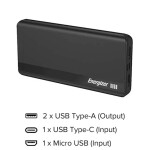 10000 mAh Rapid Charging Power Bank With Dual Outputs And Type-C,Micro USB Inputs, Slim, Compact with PowerSafe Management Black