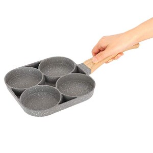 Cooking Pan Long?Lasting 4-Hole Durable Pancake Pan Frying Pot with Wood Handle for Burgers Sandwiches Pancakes