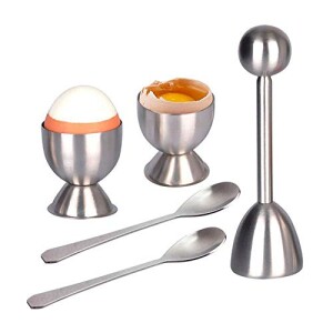 Yunfeng Stainless Steel Opener Soft Hard Boiled Egg Shell Topper Cutter Set with 2 Egg Cups 2 Spoons
