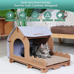  Cat House with Scratcher Pad,Cat Scratcher Lounge,Assembled Cat Villa,Dismountable Cat Scraching House Scratch Board,Cat Furniture for Cats and Kitties