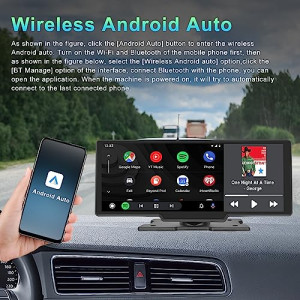 RoadMap World's First *Dual BlueTooth With Car Logo* Portable Wireless Carplay/Android Auto Display - 10.26" HD IPS Touch Screen, Mobile Mirroring, Play Video files (Universal)