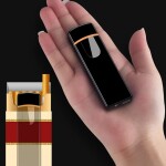 Rechargeable Metal-Body USB Electronic Lighter Windproof Touching Fingerprint LED Sensor Screen Double-sided Ignition Flameless and no-gas Lighter - Black