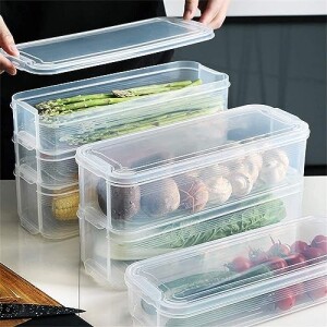 Fridge Organizer, Food Storage Container, Wambory 6L 3Tiers Stackable Kitchen Fridge Drawer Organizer Storage Container, Heat Resistance And Cold Resistance Bpa-Free Pp Material