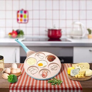 Pancake Pan With 7 Animal Designs for kids - Round Ceramic Pancake Pan Nonstick Surface & Comfortable Handle - Mini Pancake Crepe Pans Griddle Nonstick (pink)