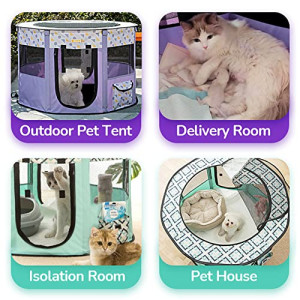  Large Foldable Pet Playpen Tent,Portable Pet Play Pen,Cat Delivery Room,Indoor and Outdoor Travel with Free Carrying Case,110 * 110 * 60cm(green)