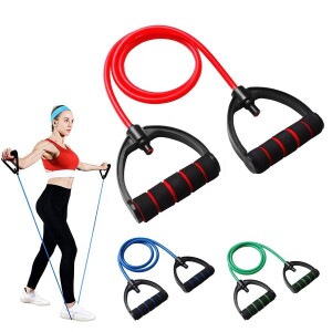 DLORKAN Single Resistance Exercise Band with Comfortable Handles - Ideal for Physical Therapy, Strength Training, Muscle Toning - Door Anchor and Starter Guide Included