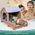  Cat House with Scratcher Pad,Cat Scratcher Lounge,Assembled Cat Villa,Dismountable Cat Scraching House Scratch Board,Cat Furniture for Cats and Kitties