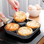 Cooking Pan Long Lasting 4-Hole Durable Pancake Pan Frying Pot with Wood Handle for Burgers Sandwiches Pancakes