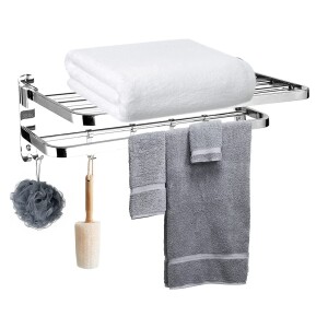 Bathroom Towel Rack Set with 5 Removable Hook,Folding Towel Bars Wall Mount Holder,Anti-rust Water-proof ,SUS 304 Stainless Steel