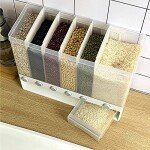 Water cup grain dispenser cereal dispenser,wall-mounted dry food dispenser rice bucket multi compartments automatic metering stora