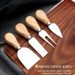 4pcs Unique Cheese Knife Tool Set Wood Bamboo Handle Stainless Steel
