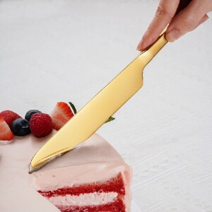Cake Knife Set for Wedding Stainless Steel Gold and Server Dinner Spoon Fork