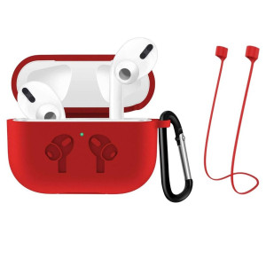 3in1 Accessories Set for Airpods 3 Silicone Case with Hook /Anti-Lost Strap Rope (RED)