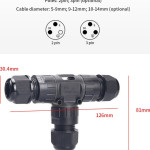 Waterproof T-Shape Outdoor Electrical Cable Connector Black