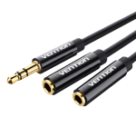 2*3.5mm Male to 4 Pole 3.5mm Female Audio Cable 0.3M Black ABS Type