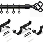 Roman Adjustable Curtain Rod, 150-300 cm, Black, Metal Single Rod Window Treatment Rod Drapery Rod