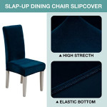 Velvet Dining Chair Cover Set of 2,Soft Plush Parsons Chair Slipcover Removable Washable Thick Durable Chair Protector Cover for Kitchen Hotel Restaurant Ceremony-dark blue-Set of 2
