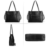 S-ZONE Women Genuine Leather Top Handle Satchel Daily Work Tote Shoulder Bag Large Capacity (Black)