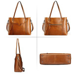 S-ZONE Women Genuine Leather Top Handle Satchel Daily Work Tote Shoulder Bag Large Capacity (Brown)