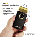 GAMMA+ Uno Mini-Sized Travel Cordless Mens Single Foil Shaver, Micro-USB Rechargeable, Black