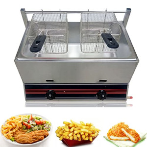 Deep Fat Fryer, Stainless Steel LPG Fryer, Stainless Steel Fat Fryer with Removable Basket, Manual Adjustment Temperature