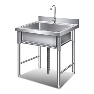 Stainless Steel Kitchen Integrated Freestanding Kitchen Sink Single Bowl, Free Standing Commercial Restaurant
