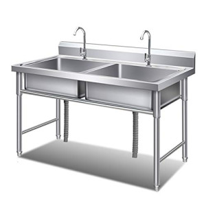 Stainless steel double Bowl Kitchen Sinks,Bar Sink,Utility Sink;Two troughs, two faucets, can be used at the same time,