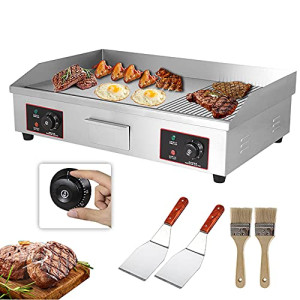 29 Electric Countertop Griddle Grill 220V 4400W Half Grooved/Flat, Non-Stick Commercial Restaurant Grill - Teppanyaki Grill