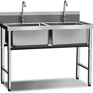Commercial 304 Stainless Steel Sink 2 Compartment Free Standing Utility Sink, Utility Sink For Garage, Restaurant,