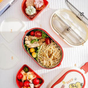 Lunch Box, Cute 304 Stainless Steel Lunch Box for Kids School, 2 Layers 3 Containers Food CarrierChristmas Gift (Red)