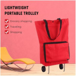 Shopping Bag Trolley With Wheels, Shopping Bag Portable Foldable Luggage Bag Multi-Function Oxford Tote bag Shopping Cart,Red