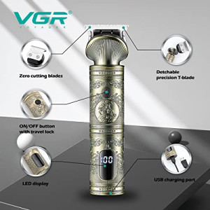 VGR V-962 Professional Pro Self Haircut Hair Clipper Beard trimmer Digital Display Blades USB Charging cable 4 Guide Combs for men