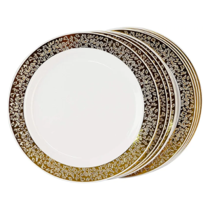Rosymoment disposable plastic plates 10" with golden rim 10 piece