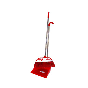 Cleano Broom Dustpan & Brush Set, Red