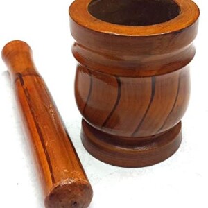 In House 5-inch Wooden Mortar and Pestle Mixing Grinding Bowl, Brown