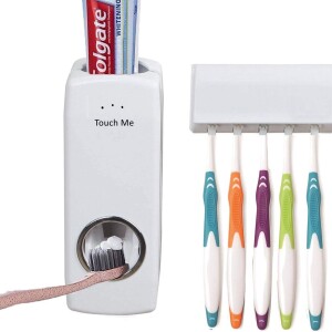 Creative Automatic Toothpaste Dispenser with Toothbrush Holder, White