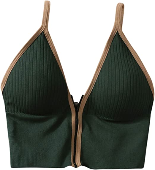 Front Zipper Crop Tube Tops Sports Bras for Women, Green, Free Size