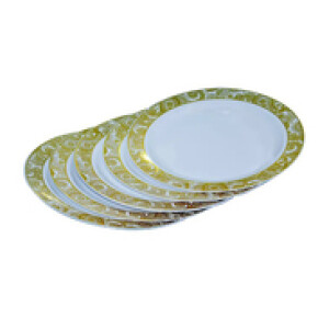 Rosymoment 6-Piece 7.5-inch Premium Quality Round Plastic Plate Set, Gold/White