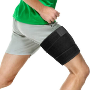 Wrap Compression Sleeve with Anti-Slip Strip Support Thigh Quad Sprains, Black