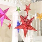 5 PCS 30 CM Star Paper Hanging Lampshade Lantern 3D Paper Star Hanging Decoration Star Light Paper Lanterns for Ramadan