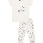 Luqu 2 Piece Toddler Kids Cotton Pyjama Set Sleepwear, Short Sleeve T-Shirt, White Fish