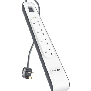 4-Outlet Surge Protection Power Strip Black/White