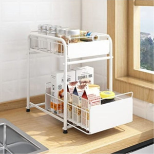 Kitchen countertop storage rack,2-Tier Under Sink Organizers And Storage With Sliding Storage Drawer,Desktop Organizer for Kitchen&Bathroom