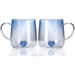 2-Piece Heart Design Inner Drinking Glasses Mug Cup,400ML Couples Cup Coffee Cup,Blue